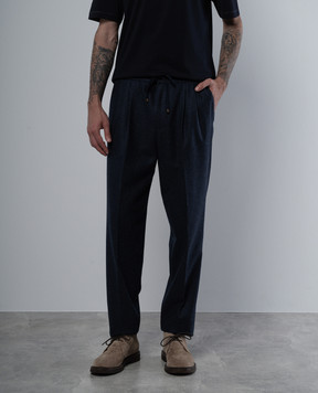 Brunello Cucinelli Синие меланжевые брюки из шерсти M038PE1710
