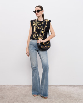 Balmain Чорний топ з брендовим принтом FF1ED004GE99
