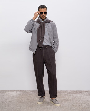 Brunello Cucinelli Серая двусторонняя куртка с шелком с логотипом MD8217440F