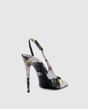 Dolce&Gabbana Черные кожаные глянцевые слингбеки в цветочный принт. CG0876A6O23