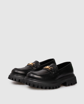 Dolce&Gabbana Дитячі чорні шкіряні лофери з логотипом DG D11351A1065