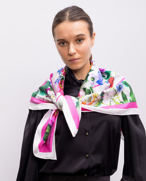 Dolce&Gabbana Белый платок из шелка в цветочный принт с логотипом. FN090RGDCWD