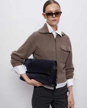 Brunello Cucinelli Синя замшева сумка Essence з ланцюжком моніль MBDLD2748P
