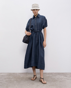 Brunello Cucinelli Синее платье миди из льна MH538A5345