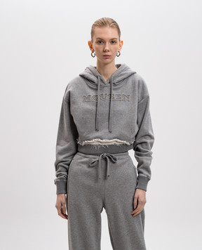 Alexander McQueen Серое укороченное худи с логотипом 815497QLAD8