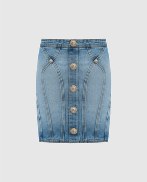 Balmain Голубая джинсовая юбка мини с эффектом потертости DF1LBA22DE53