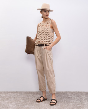Brunello Cucinelli Бежевые брюки с цепочкой мониль M0H93P7894