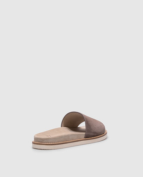 Brunello Cucinelli Коричневые замшевые шлепанцы MZUSILY236