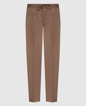 Bertolo Cashmere Коричневые брюки из шерсти, шелка и льна. 000332000718