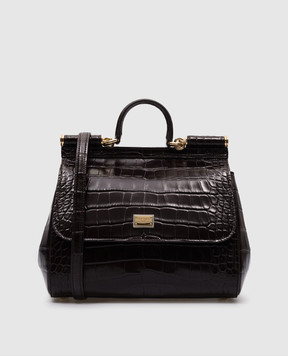 Dolce&Gabbana Коричневая сумка-сетчел SICILY из кожи крокодила. BB6002A2R08