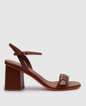 Santoni Коричневые кожаные босоножки WHVT70836HA2TYLC