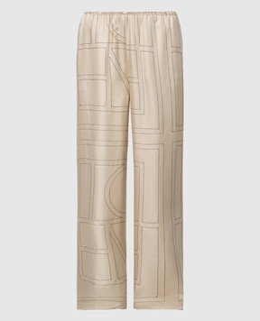 Toteme Бежевые брюки из шелка с вышивкой логотипа 213255707