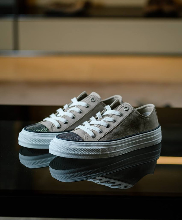 Brunello Cucinelli Бежевые замшевые кеды с цепочкой мониль MZSFG2645 изображение 7