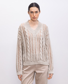 Brunello Cucinelli Бежевый ажурный пуловер M3Y351812