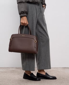 Santoni Коричневая кожаная сумка-тоут с логотипом DFBBA2779DBHFRY