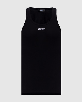 Versace Чорна майка з вишивкою логотипа в рубчик 10131251A09410
