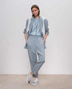 Brunello Cucinelli Блакитний топ з кашеміром і шовком з люрексом M41810000