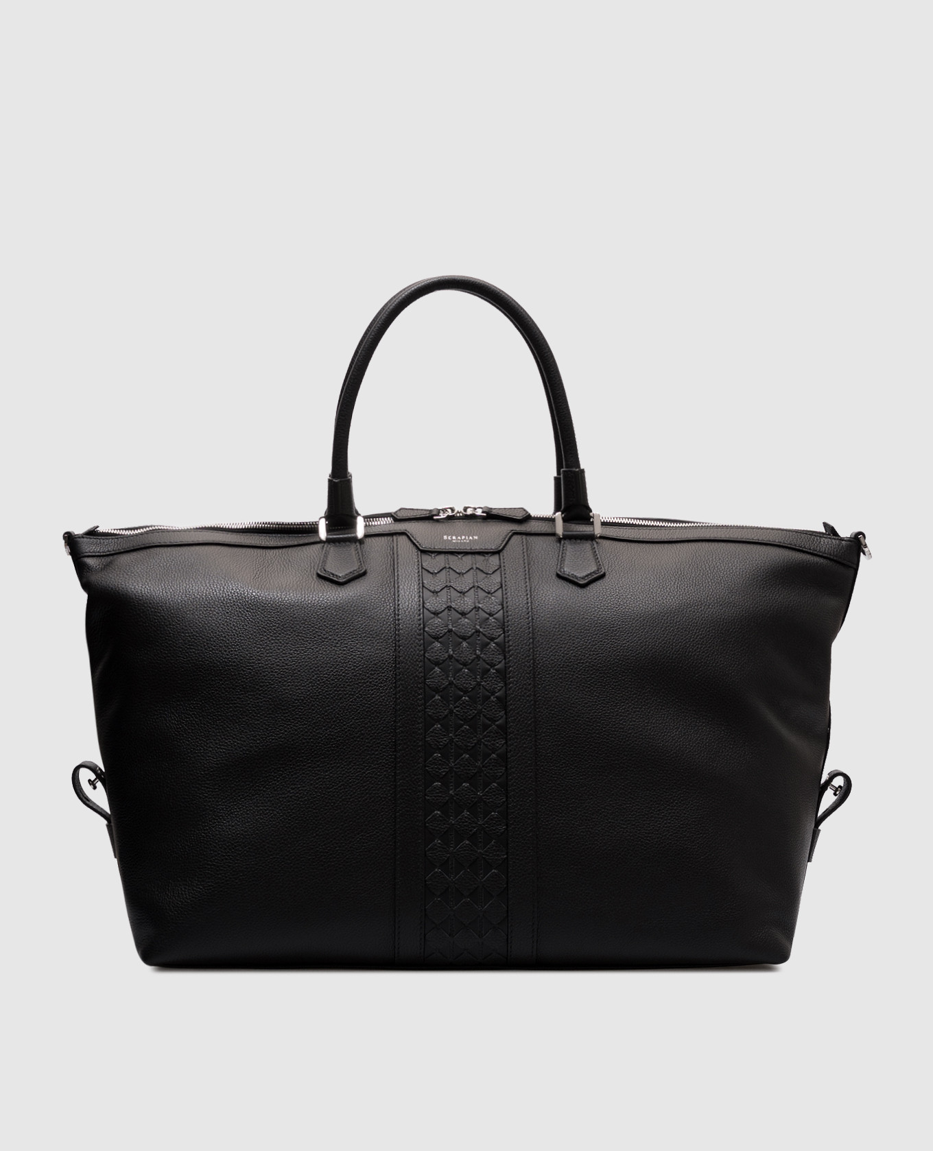 Черная кожаная дорожная сумка с плетением