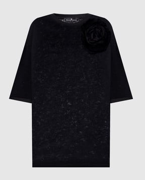 Ermanno Scervino Чорна футболка з кашеміру та шовку з брошкою D472L329WGZ
