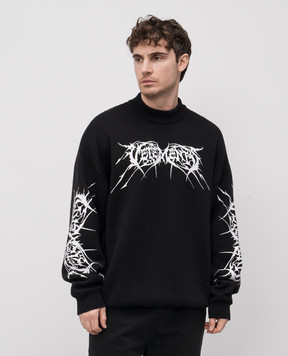 Vetements Чорний светр з вовною меріноса з контрастним принтом UA66KN100BW