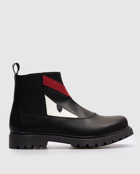 Fendi Детские черные кожаные челси с аппликацией JMR1013639
