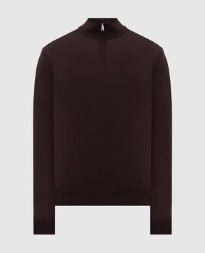 Cashmere&Whiskey Коричневий джемпер з вовни мериноса з блискавкою 77397