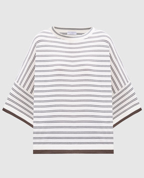 Brunello Cucinelli Белая футболка из шерсти и кашемира в полоску M14809610