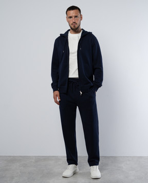 Brunello Cucinelli Синие спортивные брюки с кашемиром и шелком в полоску. MM8333243G