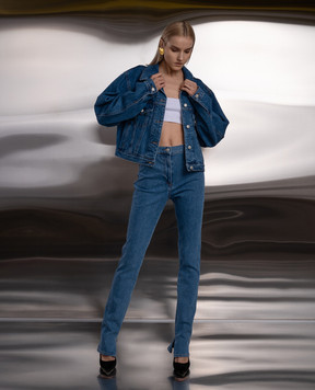 Magda Butrym Блакитні джинси слім з патчем логотипа DENIM09PANTS119424