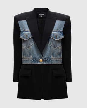 Balmain Чорний комбінований жакет з патчем логотипа EF1SE609MG90