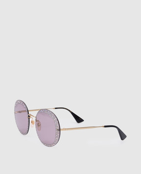 Gucci Золотые солнцезащитные очки со стразами. GG0899S