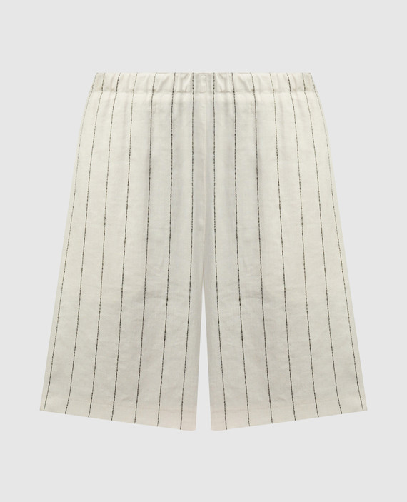 HADA beige striped linen shorts