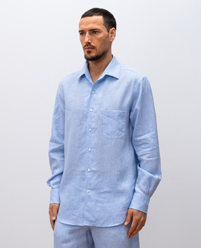 Loro Piana Голубая рубашка из льна FAF2545