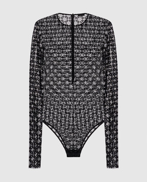 Givenchy Черный боди с фактурной монограммой логотипа с глитером BWB03U20H0