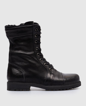 Zecchino D'oro Детские черные кожаные ботинки на меху M0868042729
