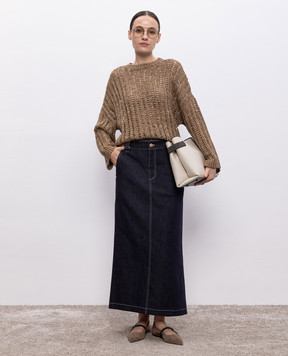 Brunello Cucinelli Коричневий ажурний светр з шовком і льном MEA393110