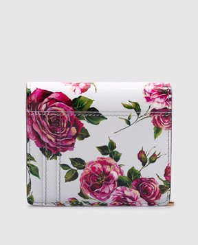 Dolce&Gabbana Голубой кожаный глянцевый портмоне в цветочный принт с логотипом. BI3339A6O23