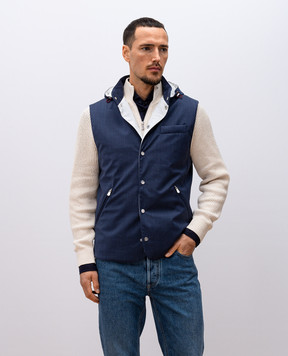 Brunello Cucinelli Синий жилет из шерсти с капюшоном MM4506523