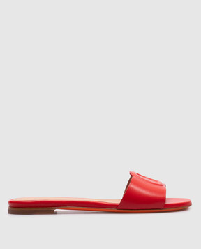 Santoni Красные кожаные шлепанцы с логотипом. WHPF71489HA1NKED