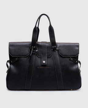 Brunello Cucinelli Черная кожаная дорожная сумка Weekender Country с логотипом MBZIBU429