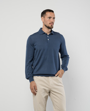 Brunello Cucinelli Синє поло із кашеміру і шовку M2400295