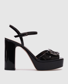 Valentino Черные кожаные лакированные босоножки с логотипом VLogo Signature 6W0S0FG2TMK