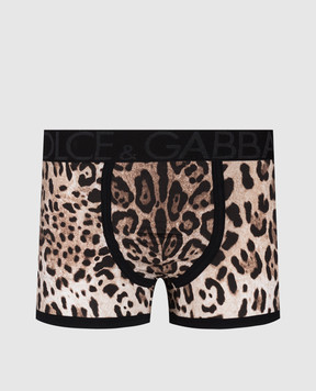 Dolce&Gabbana Коричневі труси-боксери в анімалістичний принт M4D19JONO03