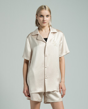Balmain Бежева блуза з вишивкою монограми логотипа CH0HN085XI63