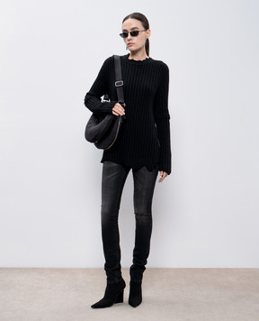 Helmut Lang Чорний светр з вовни з вирізами O07HW703