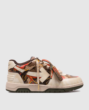 Off-White Бежеві шкіряні кросівки Оut Оf Оffice в камуфляжний принт OMIA189Z25LEA001