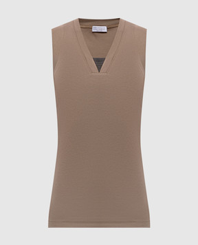 Brunello Cucinelli Бежевий топ в рубчик з ланцюжком моніль M0TC8EL672