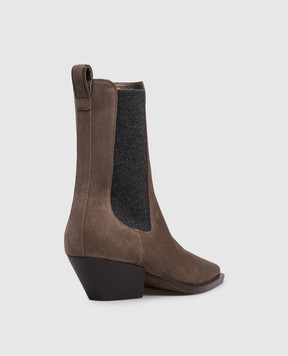 Brunello Cucinelli Коричневі замшеві козаки з ланцюжком моніль MZSFC3080