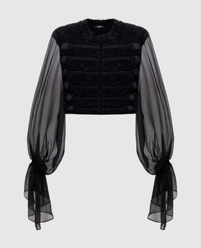 Balmain Чорний твідовий жакет з шовком FF1HR140MH42
