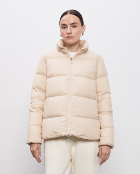 Moncler Бежевая пуховая куртка с нашивкой логотипа K20931A00001597YW